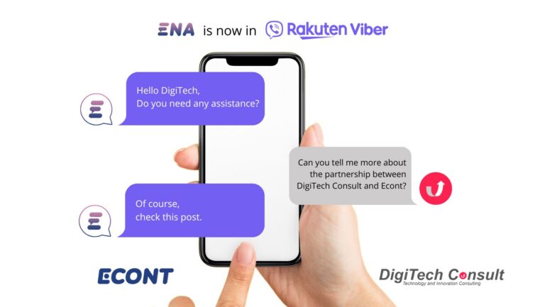 Illustration of a smartphone screen showing a digital assistant interface, with abstract blue and purple tech elements in the background.